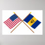 US and Barbados Crossed Flags Poster