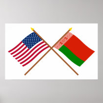 US and Belarus Crossed Flags Print
