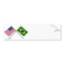 US and Brazil Crossed Flags Bumper Sticker