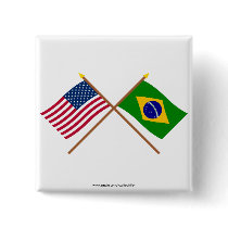 US and Brazil Crossed Flags Button