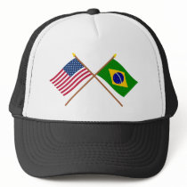 US and Brazil Crossed Flags Mesh Hat