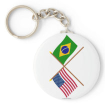 US and Brazil Crossed Flags Keychain