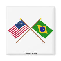 US and Brazil Crossed Flags Refrigerator Magnet