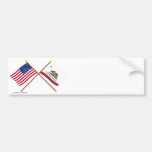 US and California Crossed Flags Bumper Sticker