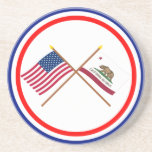 US and California Crossed Flags Drink Coasters