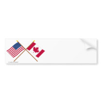 US and Canada Crossed Flags Bumper Stickers