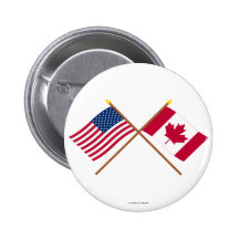US and Canada Crossed Flags Pinback Buttons