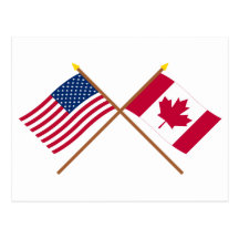 US and Canada Crossed Flags Postcard