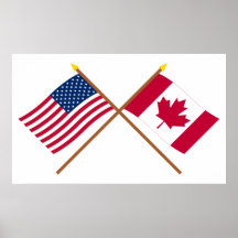 US and Canada Crossed Flags Posters