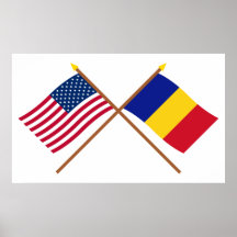 US and Chad Crossed Flags Print