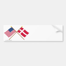 US and Denmark Crossed Flags Bumper Sticker