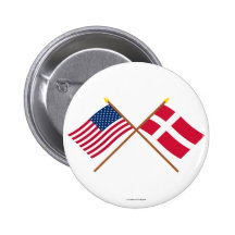 US and Denmark Crossed Flags Buttons