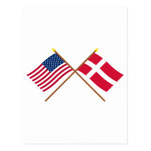 US and Denmark Crossed Flags Post Cards