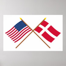 US and Denmark Crossed Flags Print
