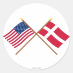 US and Denmark Crossed Flags Stickers