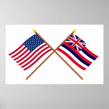 US and Hawaii Crossed Flags Posters