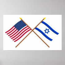 US and Israel Crossed Flags Print