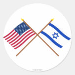 US and Israel Crossed Flags Round Sticker