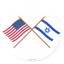 US and Israel Crossed Flags Round Sticker