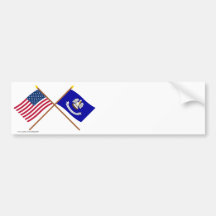 US and Louisiana Crossed Flags Bumper Sticker
