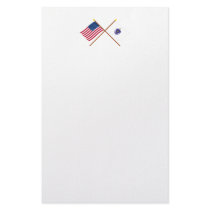 US and Massachusetts Crossed Flags stationery