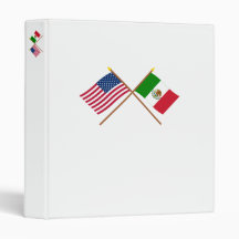 US and Mexico Crossed Flags 3 Ring Binder