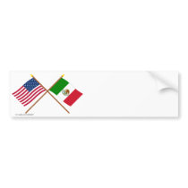 US and Mexico Crossed Flags Bumper Sticker