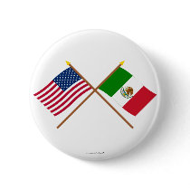 US and Mexico Crossed Flags Pinback Buttons