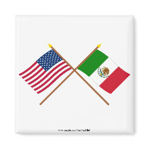 US and Mexico Crossed Flags Fridge Magnet