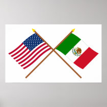 US and Mexico Crossed Flags Posters