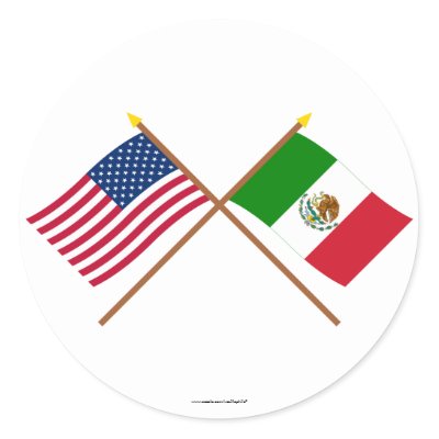 US and Mexico Crossed Flags Round Sticker