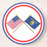 US and Montana Crossed Flags Beverage Coaster