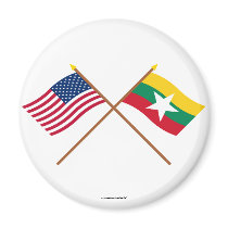 US and Myanmar Crossed Flags Fridge Magnet