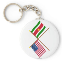 US and Suriname Crossed Flags Keychains