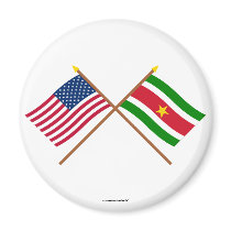 US and Suriname Crossed Flags magnets