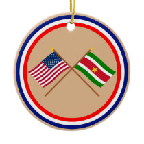 US and Suriname Crossed Flags Christmas Tree Ornament