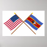 US and Swaziland Crossed Flags Print