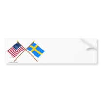 US and Sweden Crossed Flags Bumper Sticker