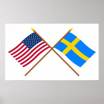US and Sweden Crossed Flags Posters