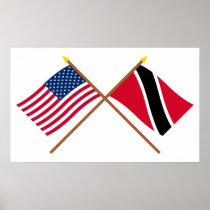 US and Trinidad & Tobago Crossed Flags Print