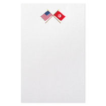 US and Tunisia Crossed Flags Personalized Stationery