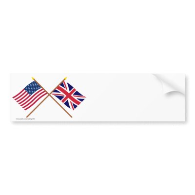 US and United Kingdom Crossed Flags Bumper Stickers