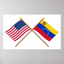 US and Venezuela Crossed Flags Print