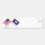 US and Wyoming Crossed Flags Bumper Sticker