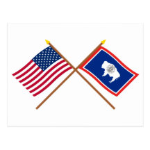 US and Wyoming Crossed Flags Post Cards