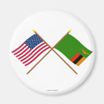 US and Zambia Crossed Flags Refrigerator Magnets