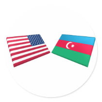 US & Azerbaijan Flags Round Stickers
