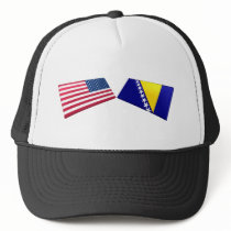 US & Bosnia and Herzegovina Flags hats
