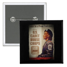 US Cadet Nurse in Baret Pinback Button