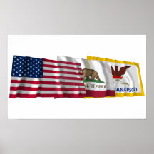 US, California and San Francisco Flags Print